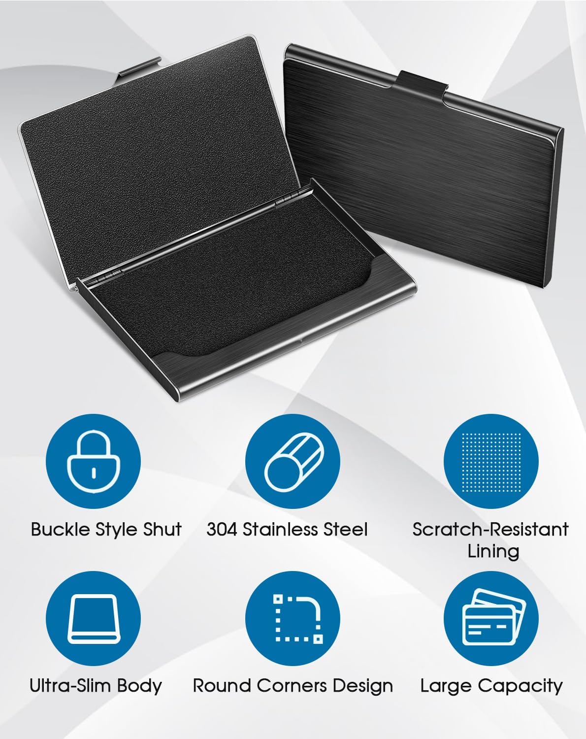Stainless Steel Business Card Holder, Slim Card Case, Black