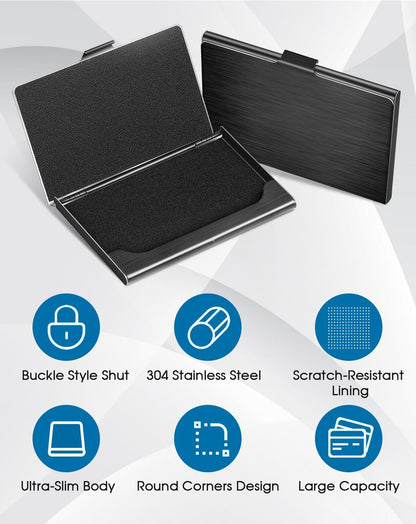 Stainless Steel Business Card Holder, Slim Card Case, Black