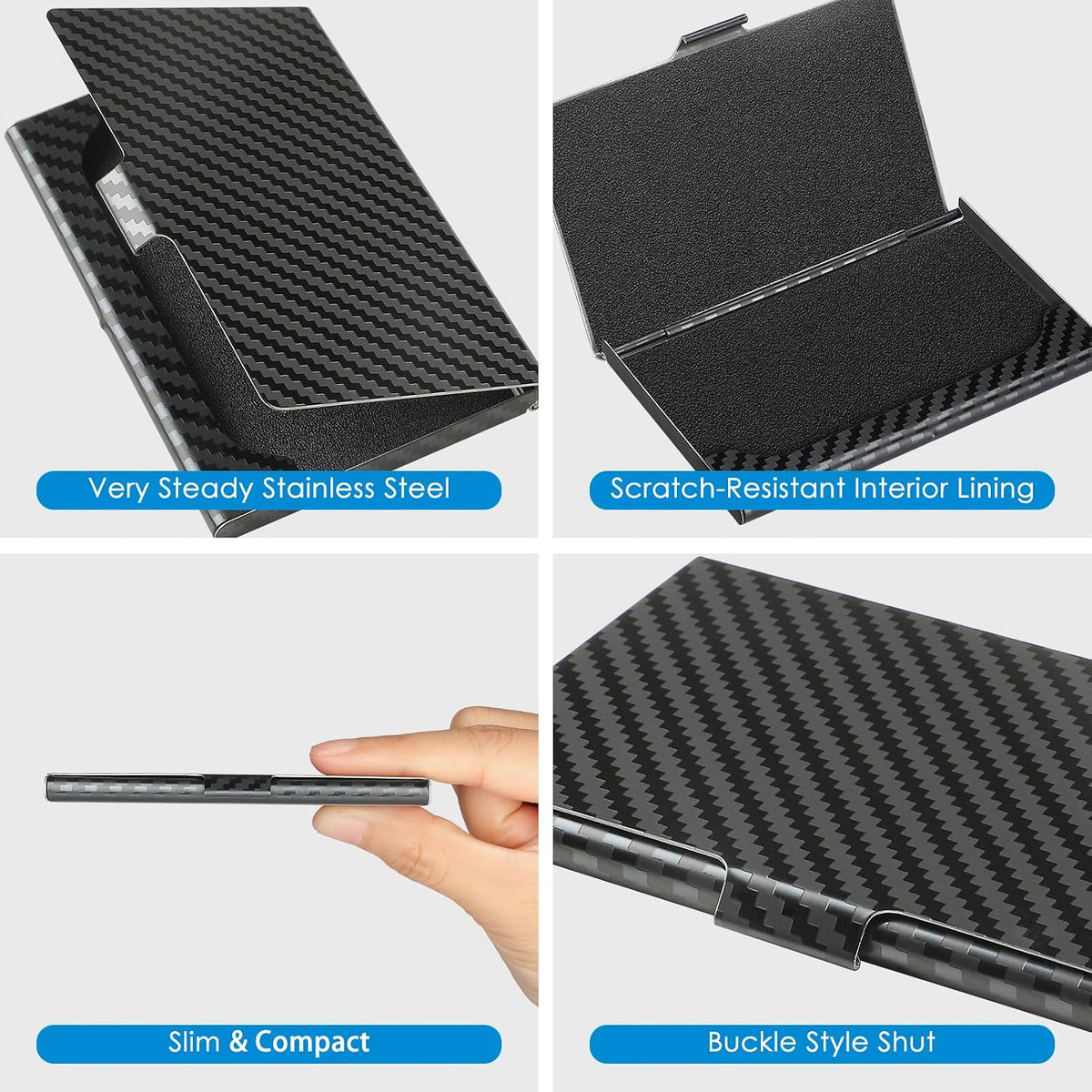 Stainless Steel Business Card Holder, Slim Card Case, Black