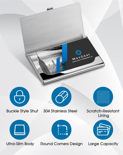 Stainless Steel Business Card Holder, Slim Card Case, Black