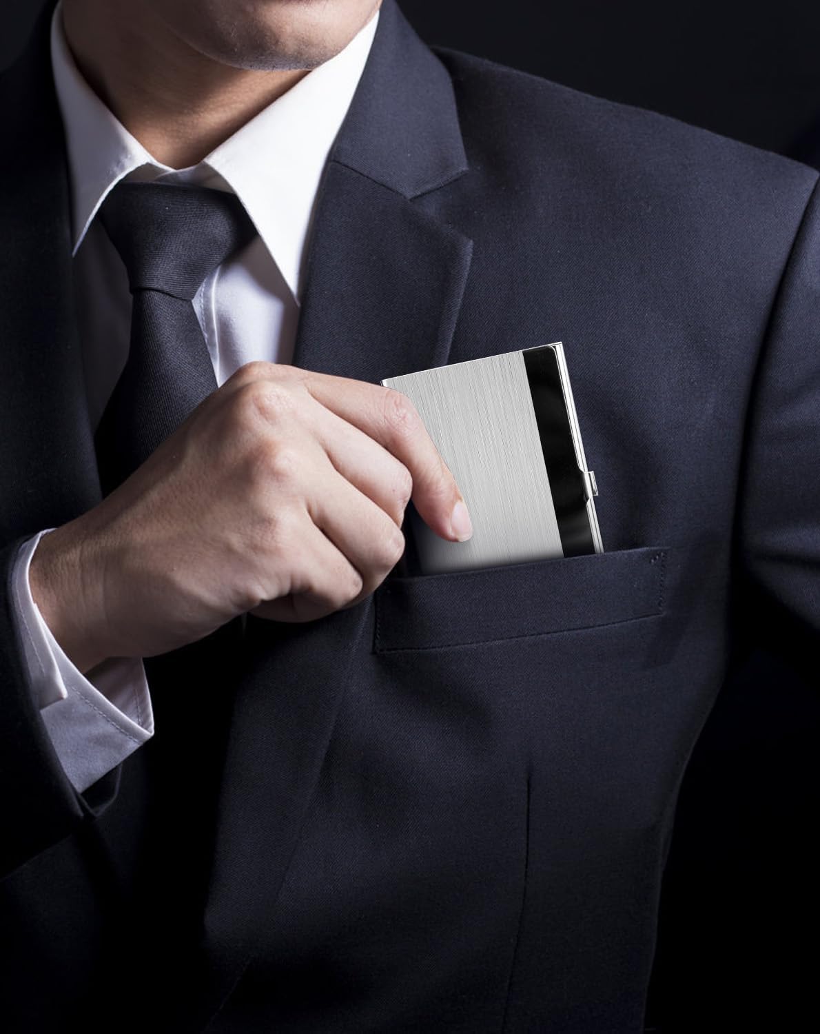 Stainless Steel Business Card Holder, Slim Card Case, Black