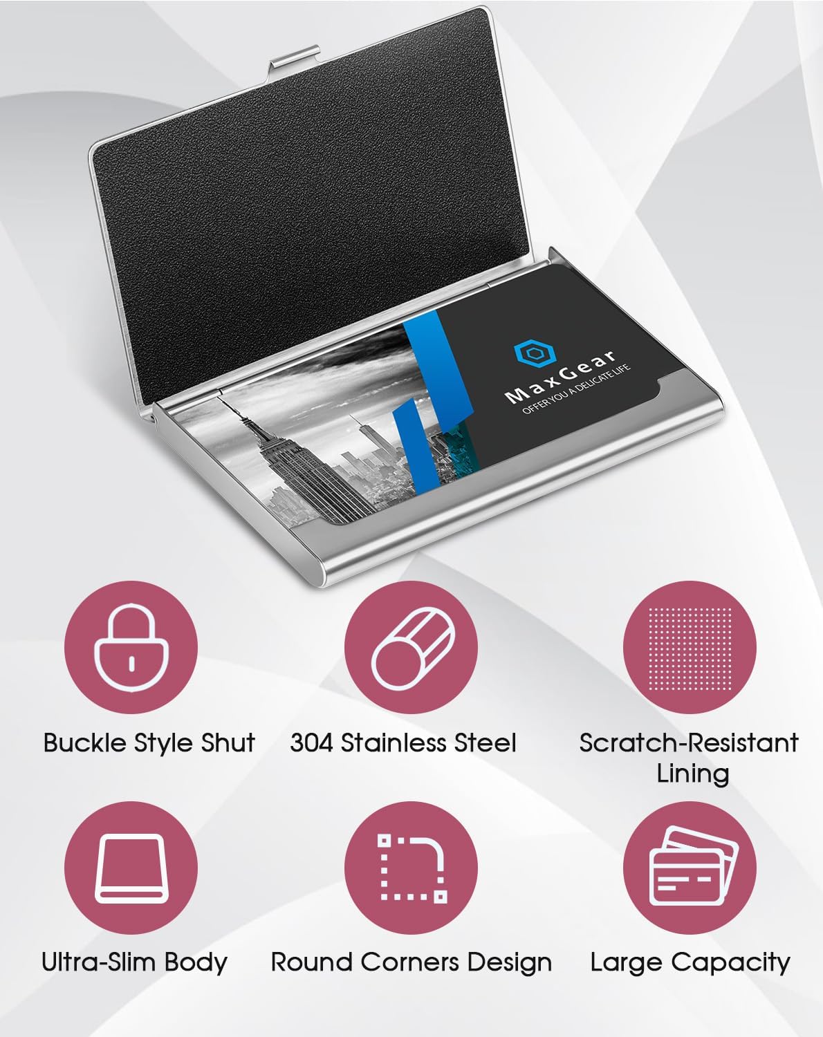 Stainless Steel Business Card Holder, Slim Card Case, Black