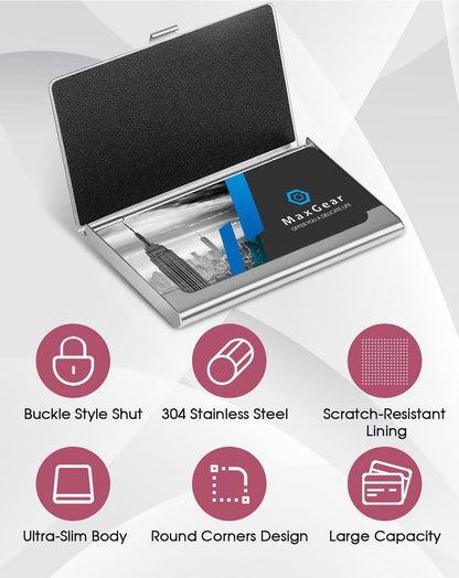 Stainless Steel Business Card Holder, Slim Card Case, Black