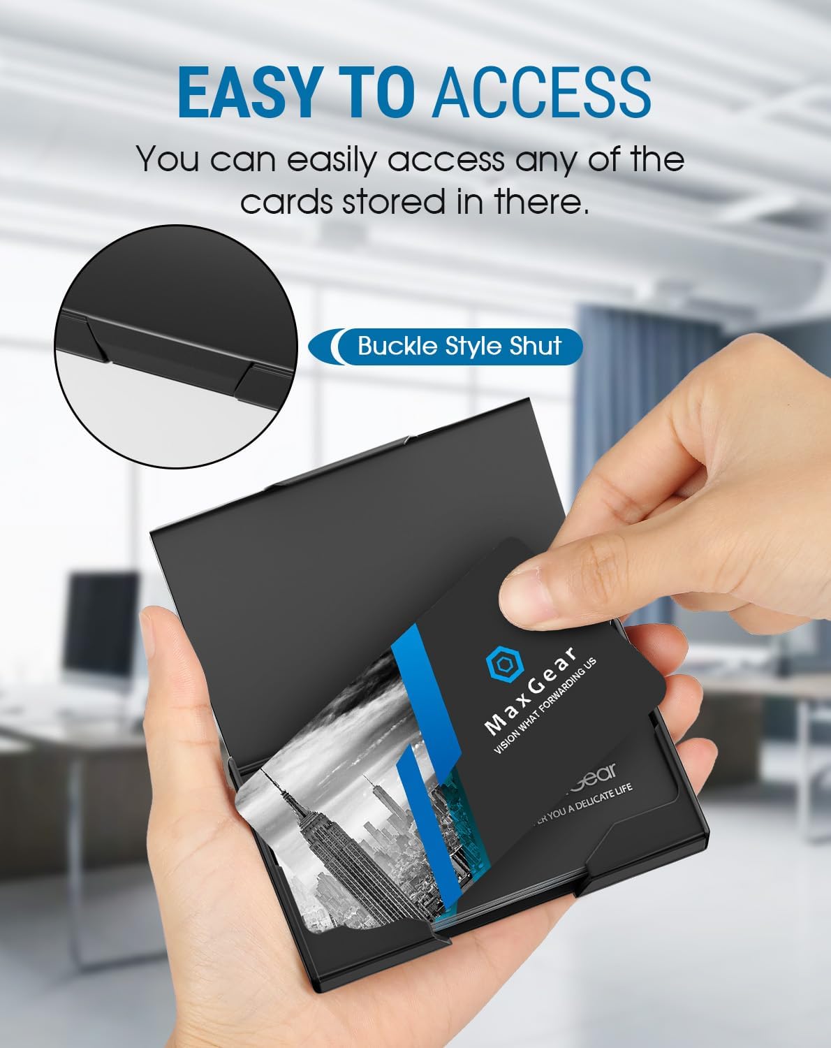 Stainless Steel Business Card Holder, Slim Card Case, Black