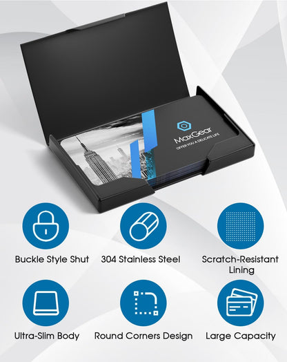 Stainless Steel Business Card Holder, Slim Card Case, Black