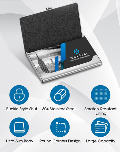 Stainless Steel Business Card Holder, Slim Card Case, Black
