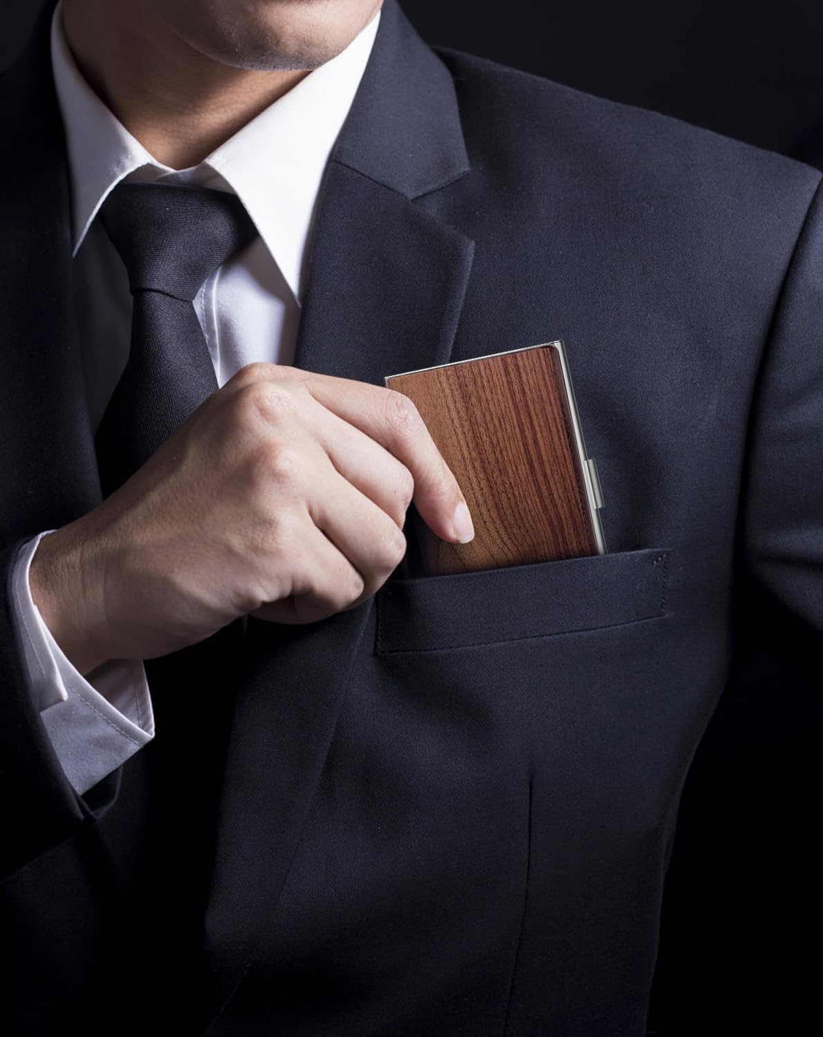 Stainless Steel Business Card Holder, Slim Card Case, Black