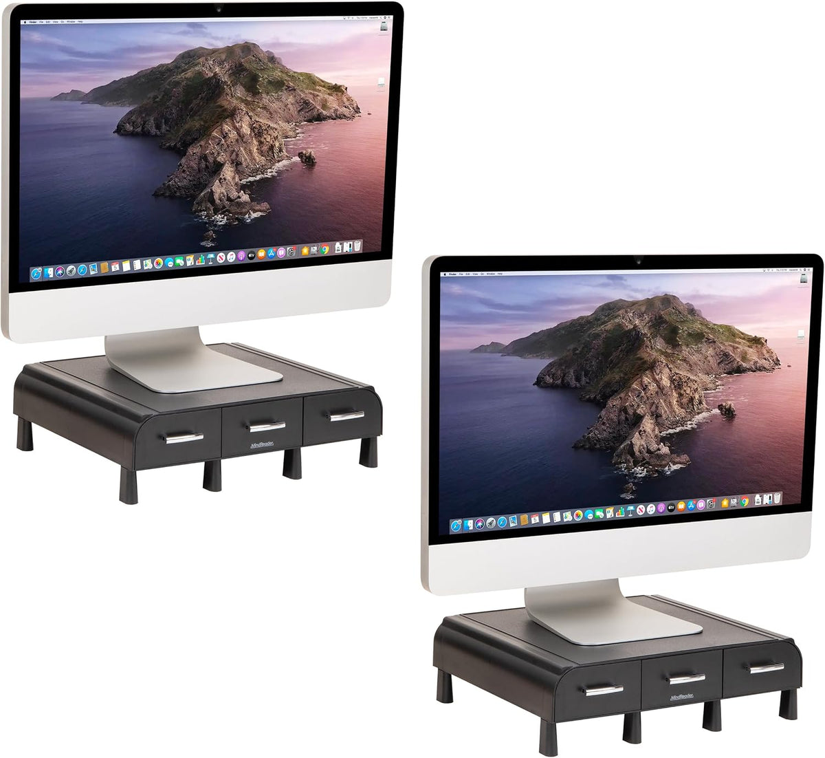 Monitor Stand, Laptop Riser, Desktop Organizer, Storage Drawer, Office, Plastic, 13.5"L x 13"W x 4"H, Black