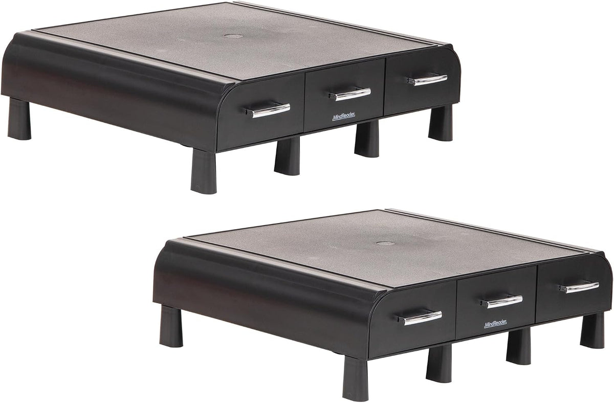 Monitor Stand, Laptop Riser, Desktop Organizer, Storage Drawer, Office, Plastic, 13.5"L x 13"W x 4"H, Black