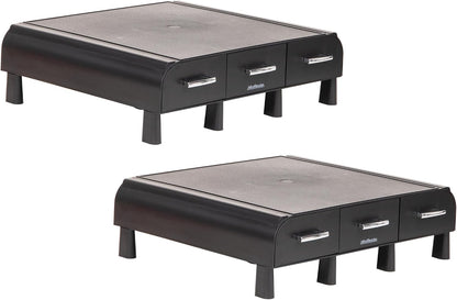 Monitor Stand, Laptop Riser, Desktop Organizer, Storage Drawer, Office, Plastic, 13.5"L x 13"W x 4"H, Black