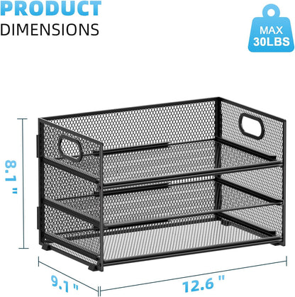 3 Tier Paper Organizer Letter Tray, Mesh File Organizer with Handle, Paper Sorter Desk Organizer for Home Office Supplies