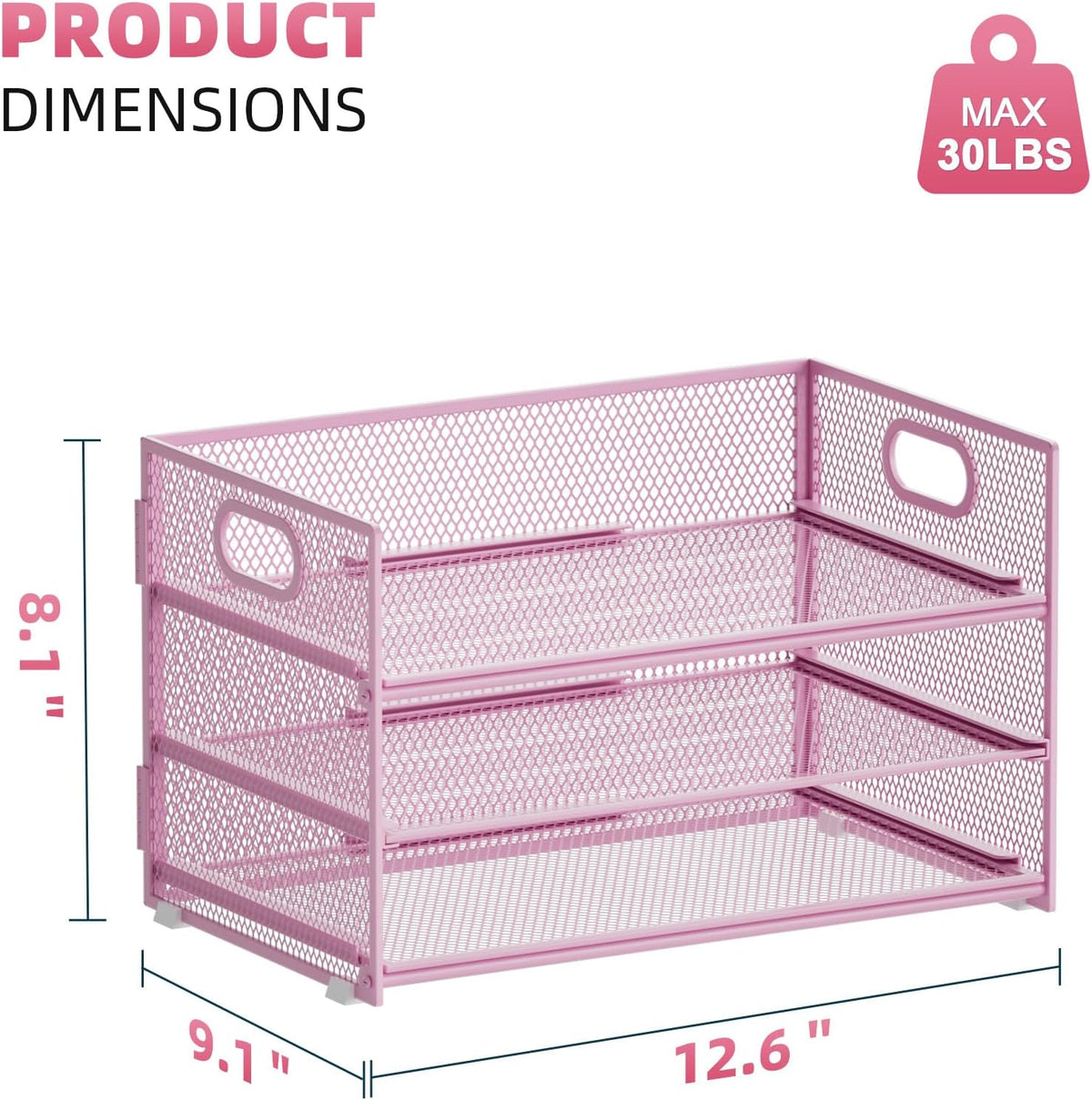 3 Tier Paper Organizer Letter Tray, Mesh File Organizer with Handle, Paper Sorter Desk Organizer for Home Office Supplies