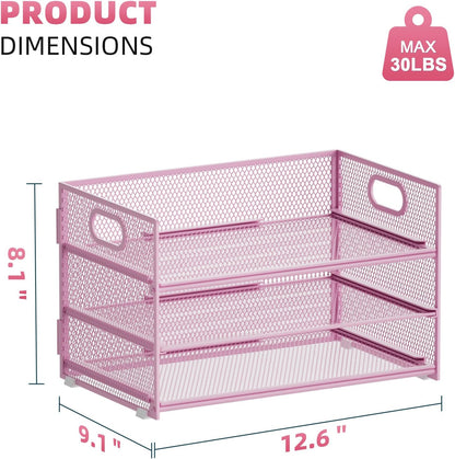 3 Tier Paper Organizer Letter Tray, Mesh File Organizer with Handle, Paper Sorter Desk Organizer for Home Office Supplies