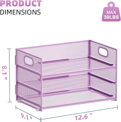 3 Tier Paper Organizer Letter Tray, Mesh File Organizer with Handle, Paper Sorter Desk Organizer for Home Office Supplies