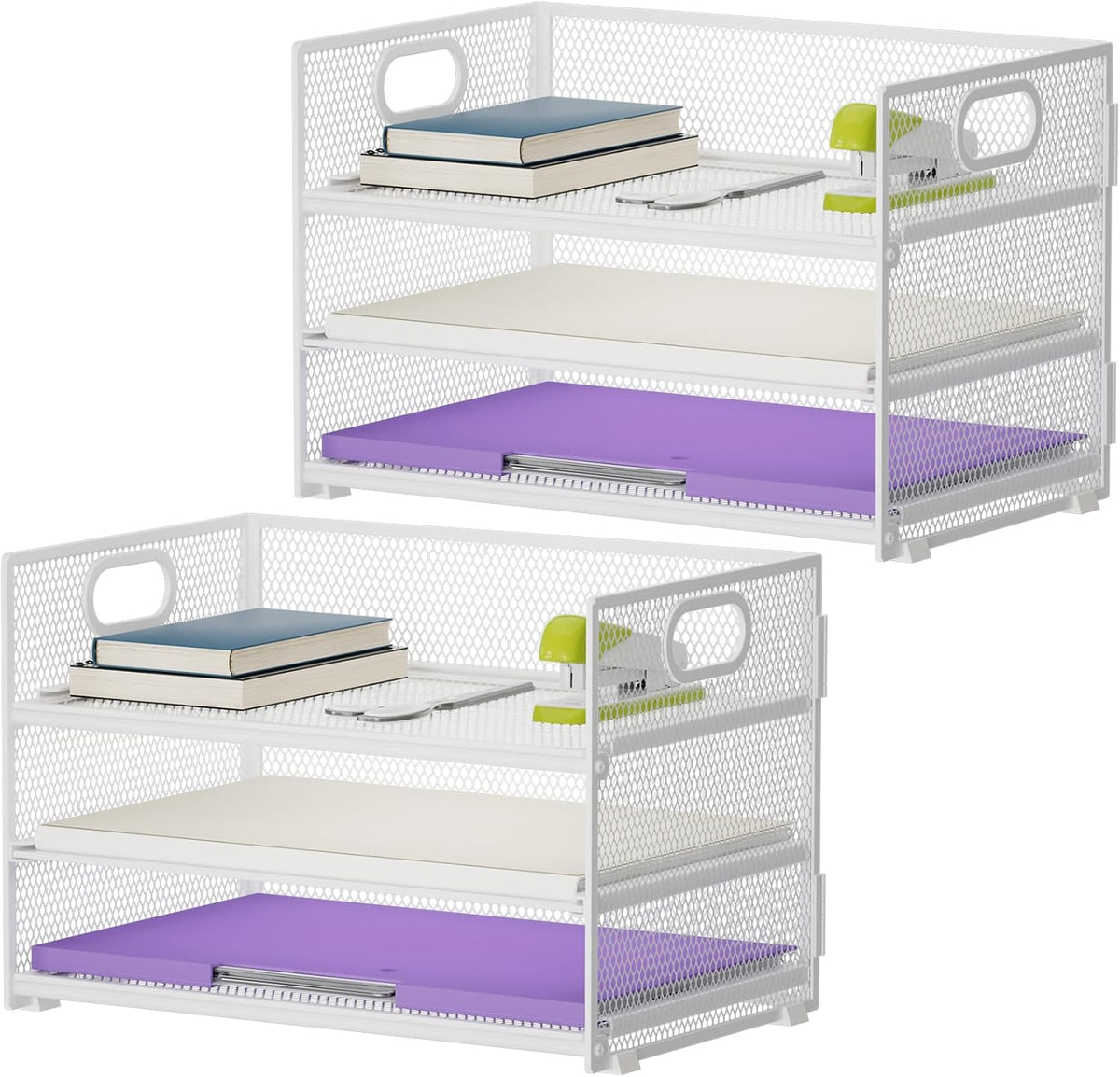 3 Tier Paper Organizer Letter Tray, Mesh File Organizer with Handle, Paper Sorter Desk Organizer for Home Office Supplies