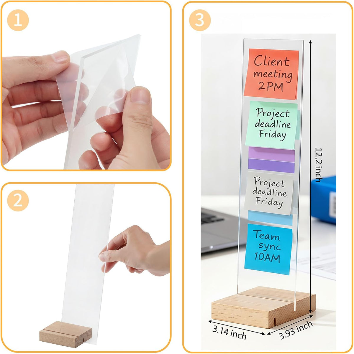2PCS Monitor Memo Board Portable Monitor Sticky Note Holder Computer Screen Message Board Holder Detachable Acrylic Sticky Note Board Messadge Remider