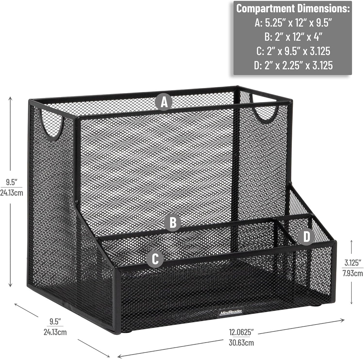 Desktop Organizer with Hanging File Storage, 4 Compartment Letter Size File Holder, Metal Mesh Desk Organizer for Office and Home, Black