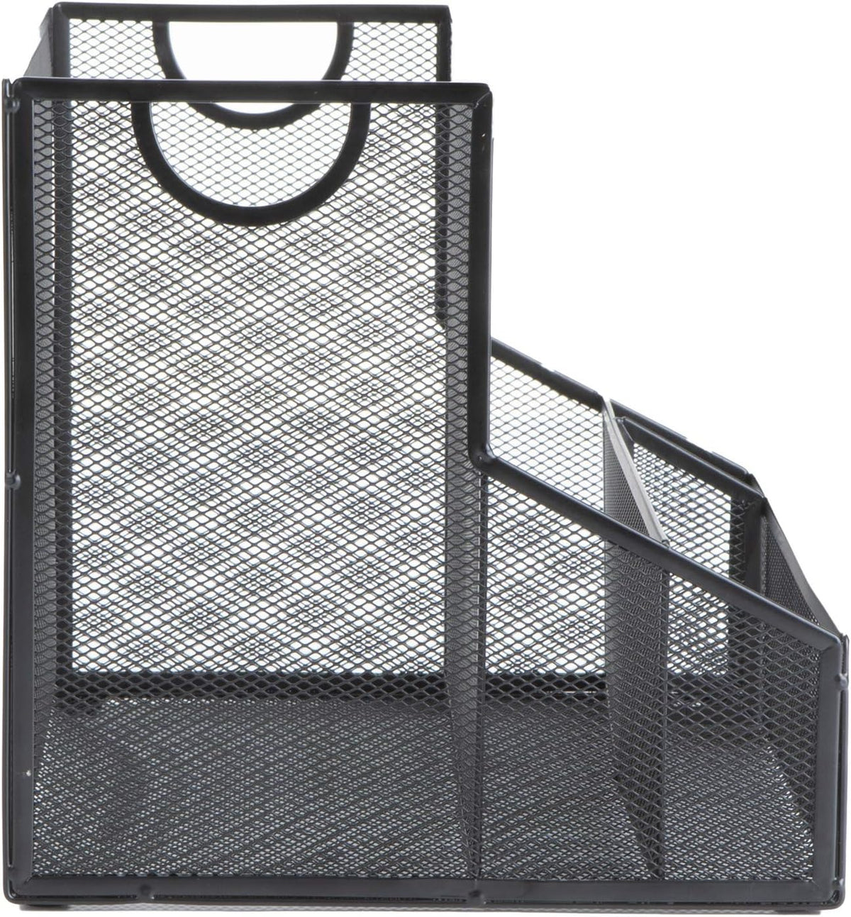 Desktop Organizer with Hanging File Storage, 4 Compartment Letter Size File Holder, Metal Mesh Desk Organizer for Office and Home, Black
