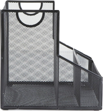 Desktop Organizer with Hanging File Storage, 4 Compartment Letter Size File Holder, Metal Mesh Desk Organizer for Office and Home, Black