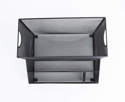 Desktop Organizer with Hanging File Storage, 4 Compartment Letter Size File Holder, Metal Mesh Desk Organizer for Office and Home, Black