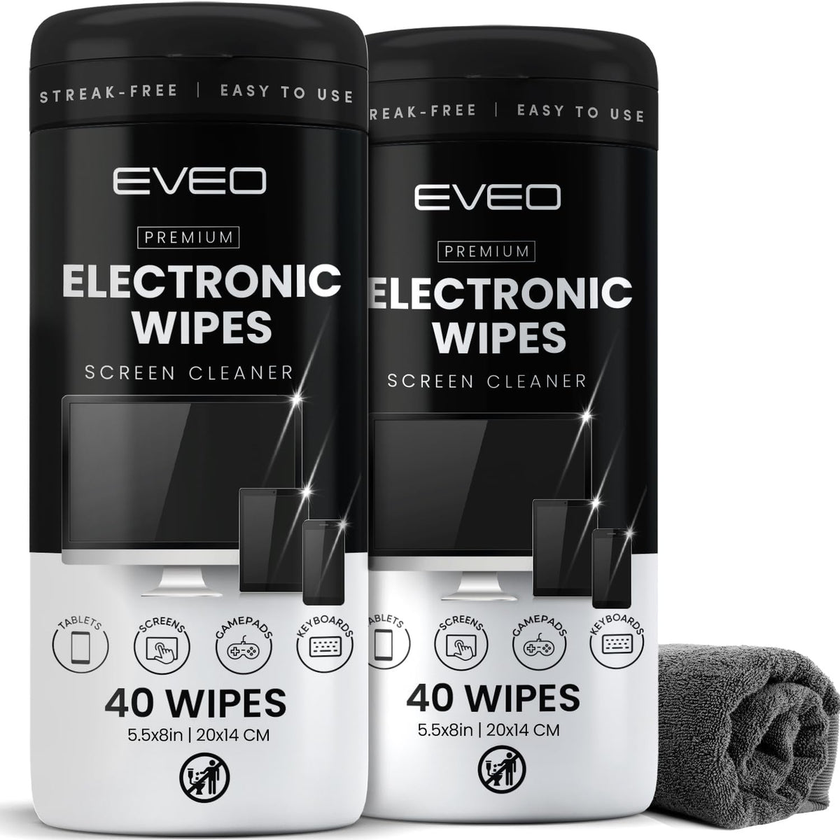 Electronic Wipes Screen Cleaner Streak-Free [ x40] Computer Screen Wipes, TV Screen Cleaner Wipes, Monitor Wipes for Smart TV, Laptop, iPhone, ipad and more - [Microfiber Cloth + 80 Wipes]