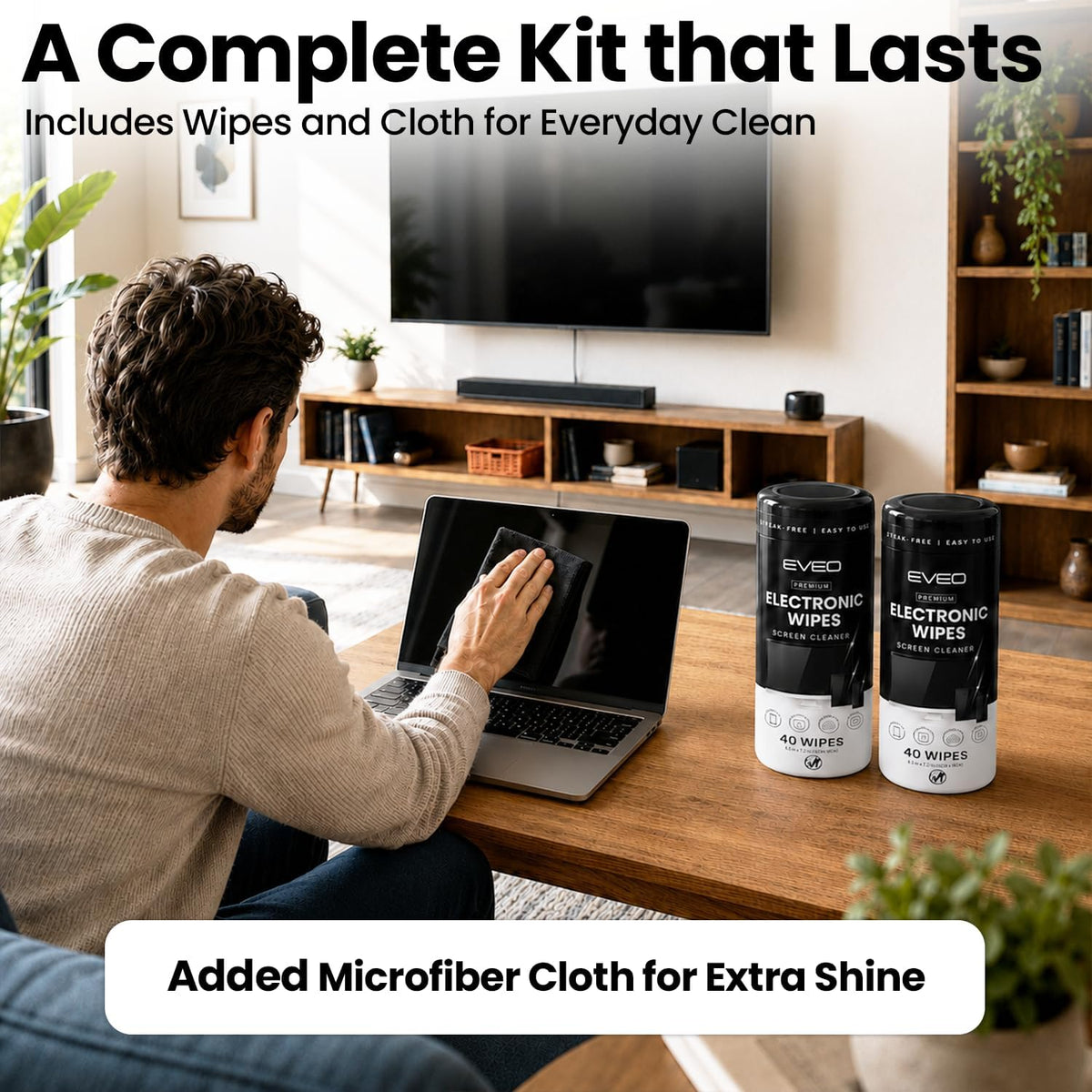 Electronic Wipes Screen Cleaner Streak-Free [ x40] Computer Screen Wipes, TV Screen Cleaner Wipes, Monitor Wipes for Smart TV, Laptop, iPhone, ipad and more - [Microfiber Cloth + 80 Wipes]