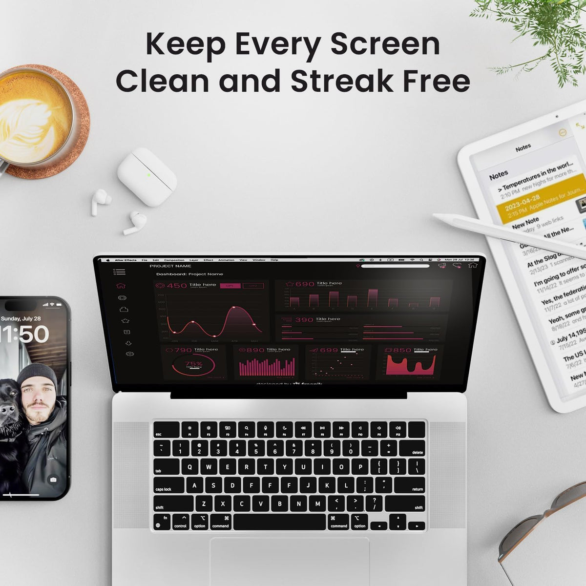 Electronic Wipes Screen Cleaner Streak-Free [ x40] Computer Screen Wipes, TV Screen Cleaner Wipes, Monitor Wipes for Smart TV, Laptop, iPhone, ipad and more - [Microfiber Cloth + 80 Wipes]