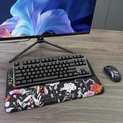 Computer Keyboard Stand with Wrist Rest, Ergonomic Tilted Keyboard Holder - Keyboard Riser with Wrist Pad - Keyboard Tray Support for Office Home - Black