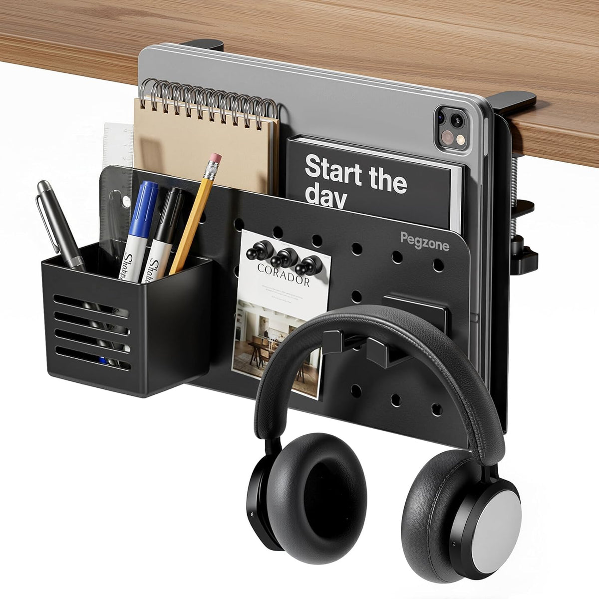 Under Desk Storage Organizer, Laptop Holder for 0.4"-2.2" Desk Edge, Black