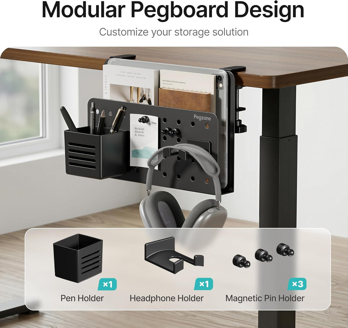 Under Desk Storage Organizer, Laptop Holder for 0.4"-2.2" Desk Edge, Black