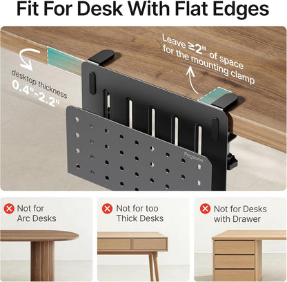 Under Desk Storage Organizer, Laptop Holder for 0.4"-2.2" Desk Edge, Black