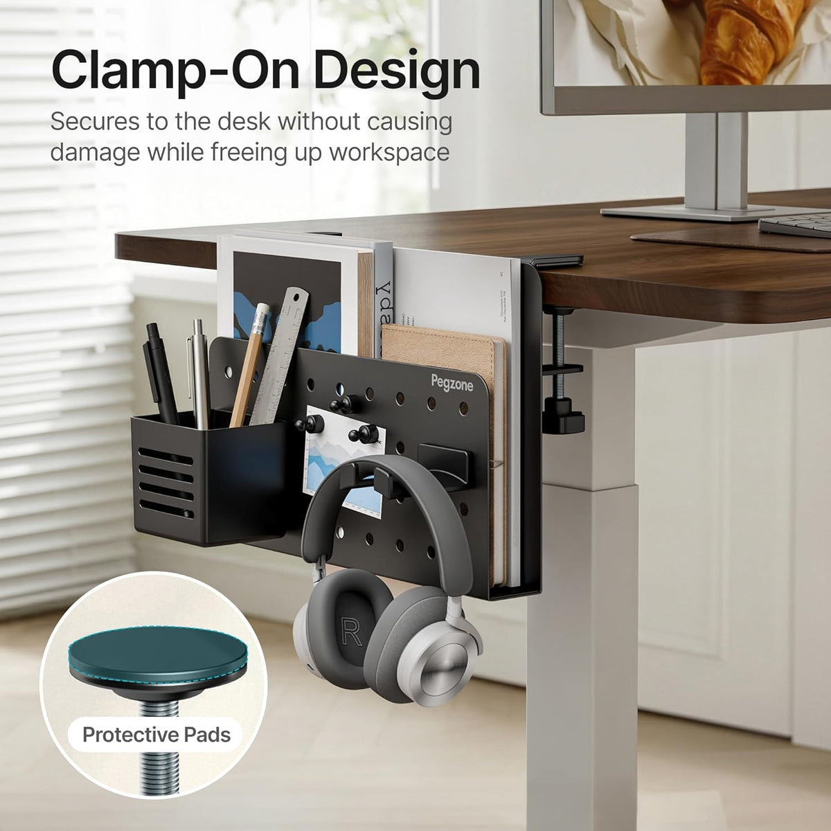 Under Desk Storage Organizer, Laptop Holder for 0.4"-2.2" Desk Edge, Black