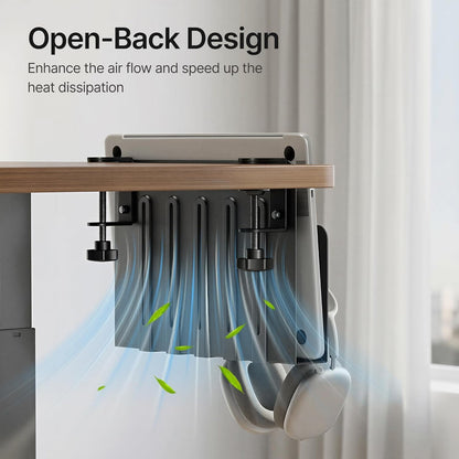 Under Desk Storage Organizer, Laptop Holder for 0.4"-2.2" Desk Edge, Black