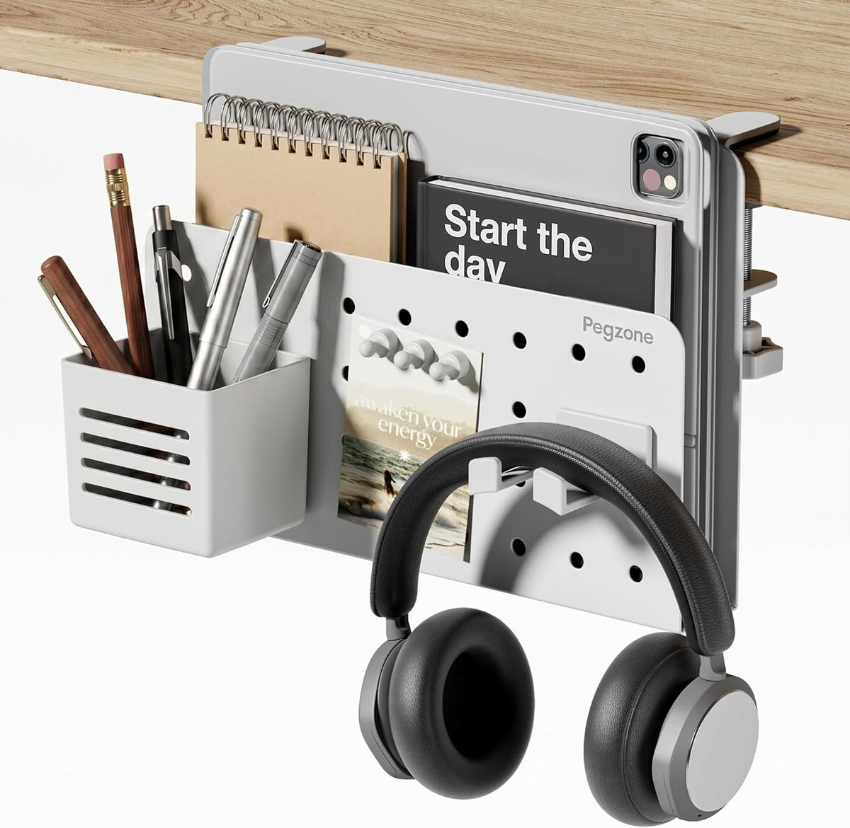 Under Desk Storage Organizer, Laptop Holder for 0.4"-2.2" Desk Edge, Black