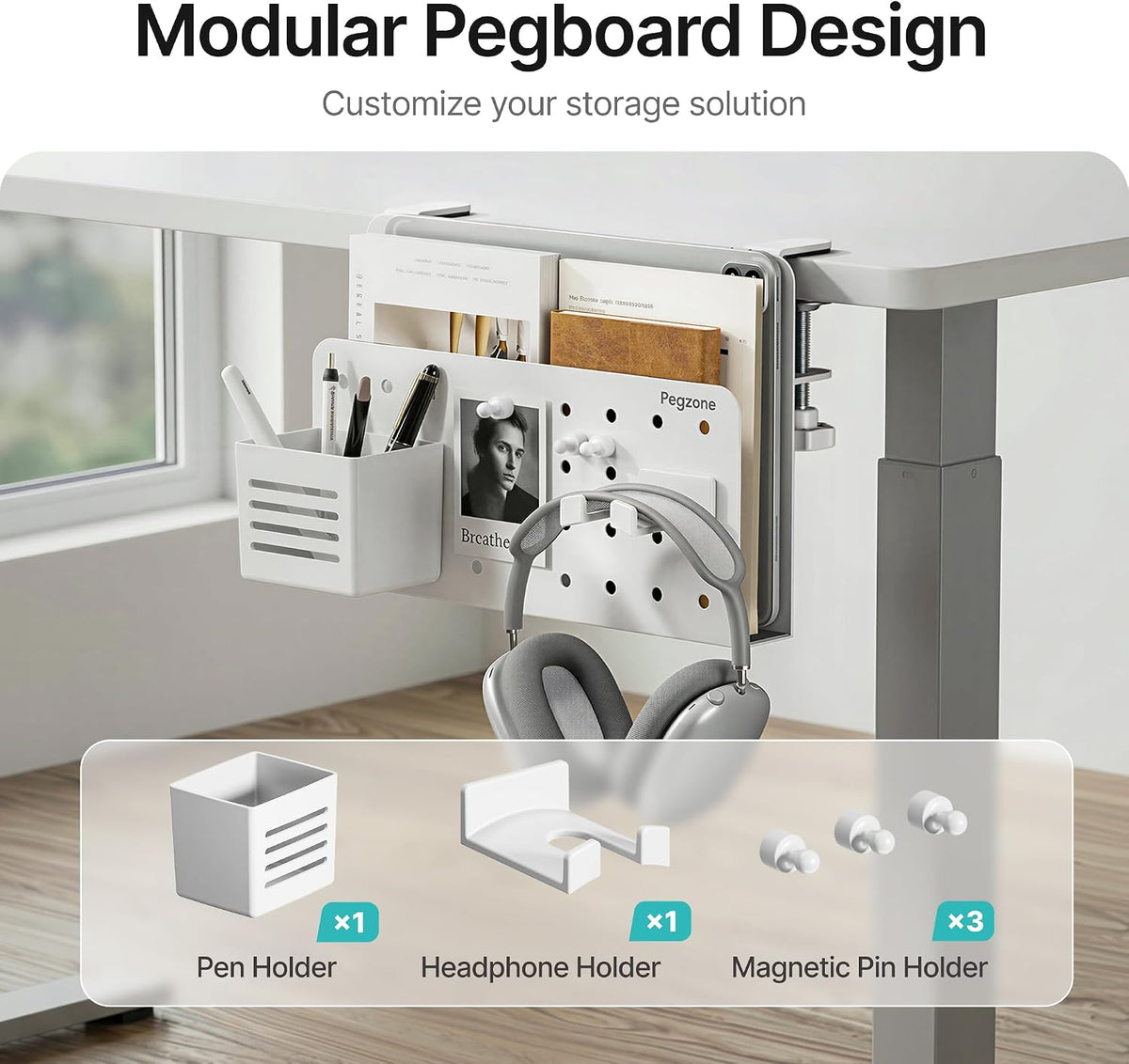 Under Desk Storage Organizer, Laptop Holder for 0.4"-2.2" Desk Edge, Black