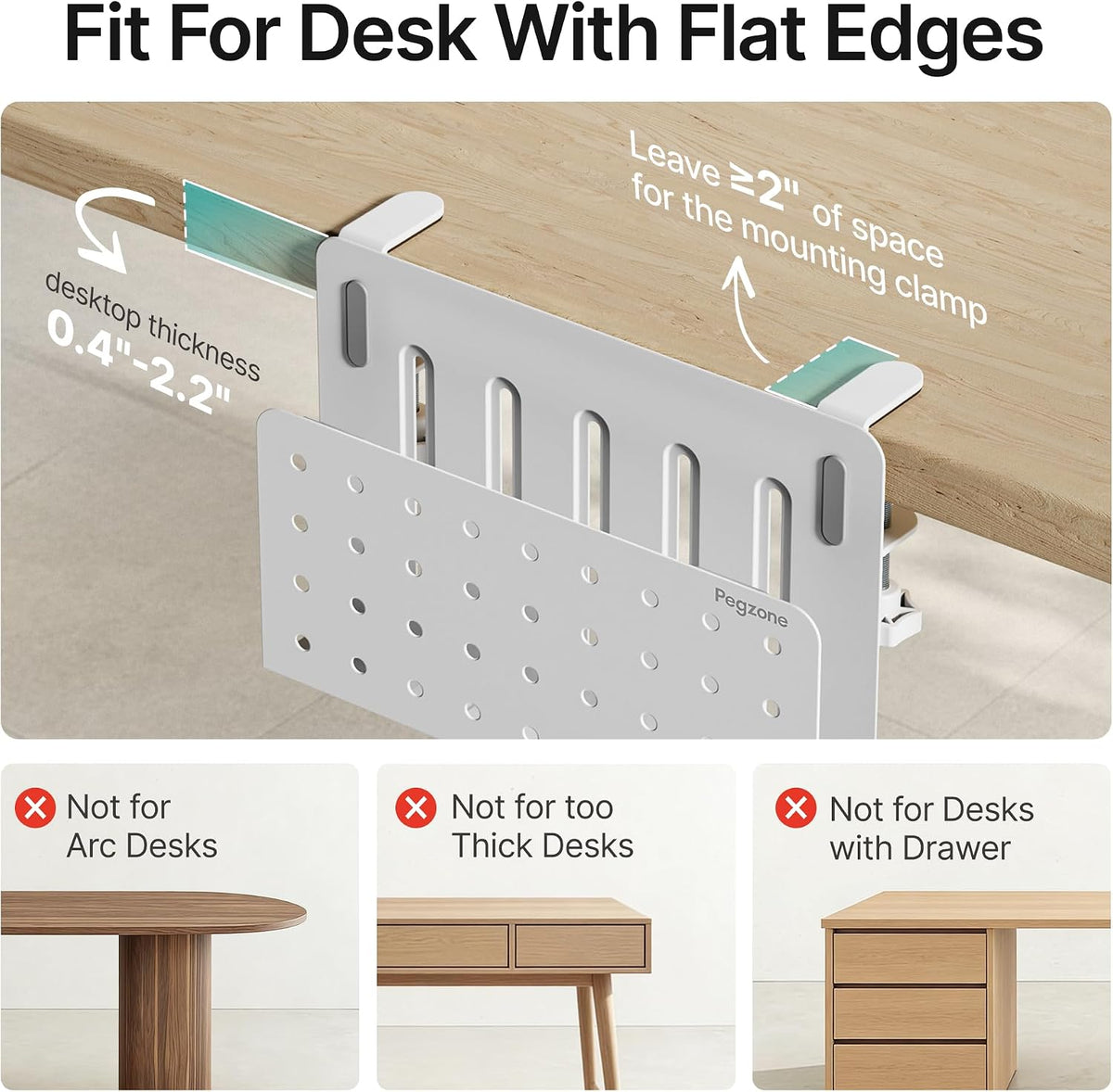 Under Desk Storage Organizer, Laptop Holder for 0.4"-2.2" Desk Edge, Black