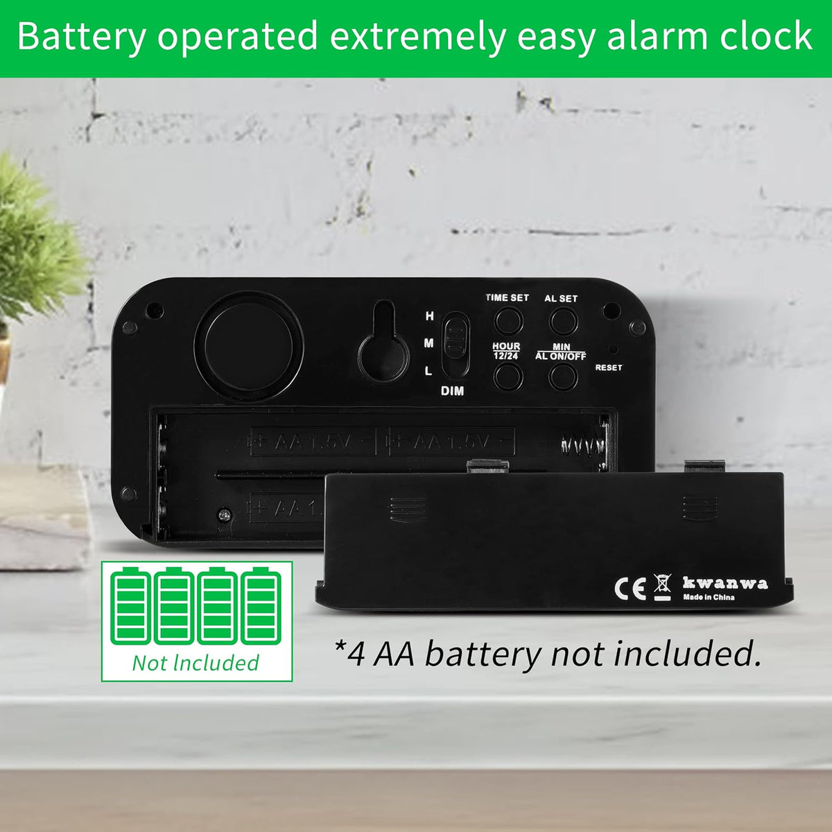 1.2 Inch Small Digital Alarm Clock, Green LED Display with Adjustable Brightness & Night Mode, Battery Operated Portable Desk Clock, for Bedroom, Travel, Kids, Wall Mount (Snooze, 12/24H)