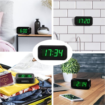 1.2 Inch Small Digital Alarm Clock, Green LED Display with Adjustable Brightness & Night Mode, Battery Operated Portable Desk Clock, for Bedroom, Travel, Kids, Wall Mount (Snooze, 12/24H)