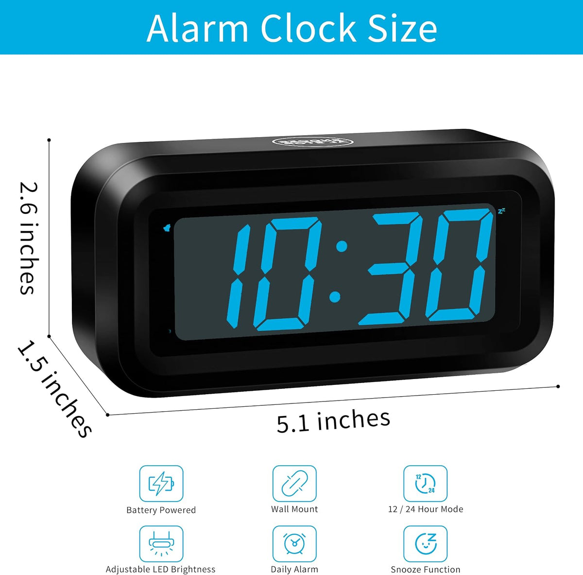1.2 Inch Small Digital Alarm Clock, Green LED Display with Adjustable Brightness & Night Mode, Battery Operated Portable Desk Clock, for Bedroom, Travel, Kids, Wall Mount (Snooze, 12/24H)