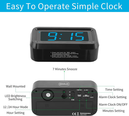1.2 Inch Small Digital Alarm Clock, Green LED Display with Adjustable Brightness & Night Mode, Battery Operated Portable Desk Clock, for Bedroom, Travel, Kids, Wall Mount (Snooze, 12/24H)