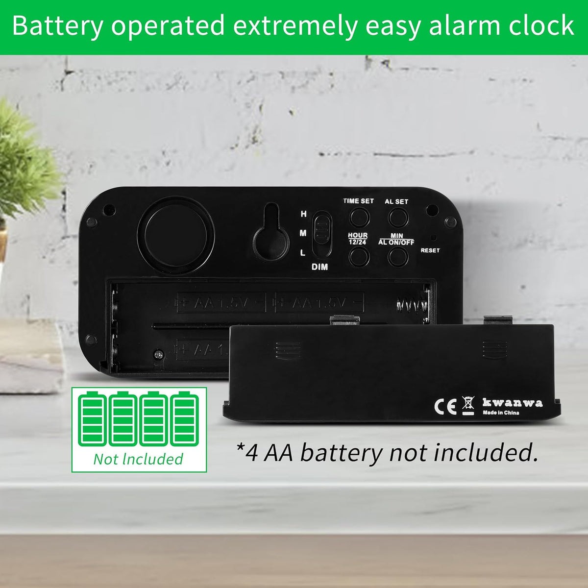 1.2 Inch Small Digital Alarm Clock, Green LED Display with Adjustable Brightness & Night Mode, Battery Operated Portable Desk Clock, for Bedroom, Travel, Kids, Wall Mount (Snooze, 12/24H)