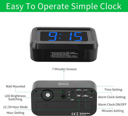 1.2 Inch Small Digital Alarm Clock, Green LED Display with Adjustable Brightness & Night Mode, Battery Operated Portable Desk Clock, for Bedroom, Travel, Kids, Wall Mount (Snooze, 12/24H)