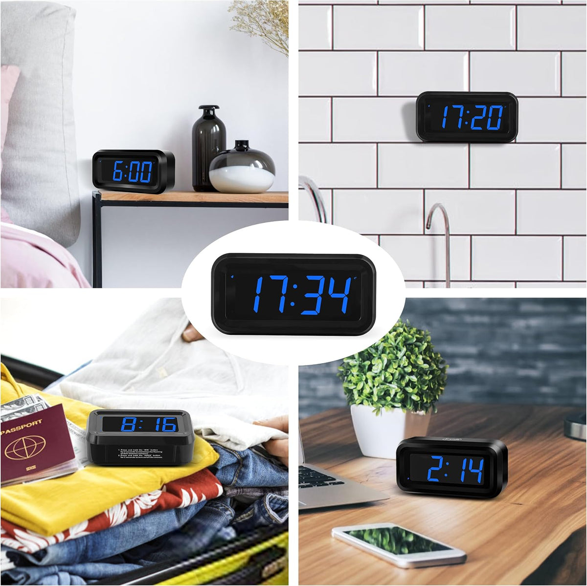 1.2 Inch Small Digital Alarm Clock, Green LED Display with Adjustable Brightness & Night Mode, Battery Operated Portable Desk Clock, for Bedroom, Travel, Kids, Wall Mount (Snooze, 12/24H)