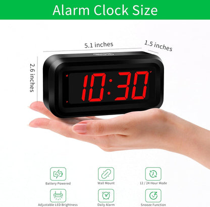 1.2 Inch Small Digital Alarm Clock, Green LED Display with Adjustable Brightness & Night Mode, Battery Operated Portable Desk Clock, for Bedroom, Travel, Kids, Wall Mount (Snooze, 12/24H)
