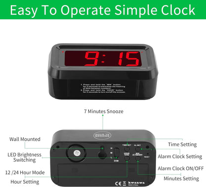1.2 Inch Small Digital Alarm Clock, Green LED Display with Adjustable Brightness & Night Mode, Battery Operated Portable Desk Clock, for Bedroom, Travel, Kids, Wall Mount (Snooze, 12/24H)