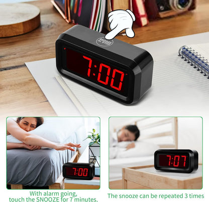 1.2 Inch Small Digital Alarm Clock, Green LED Display with Adjustable Brightness & Night Mode, Battery Operated Portable Desk Clock, for Bedroom, Travel, Kids, Wall Mount (Snooze, 12/24H)