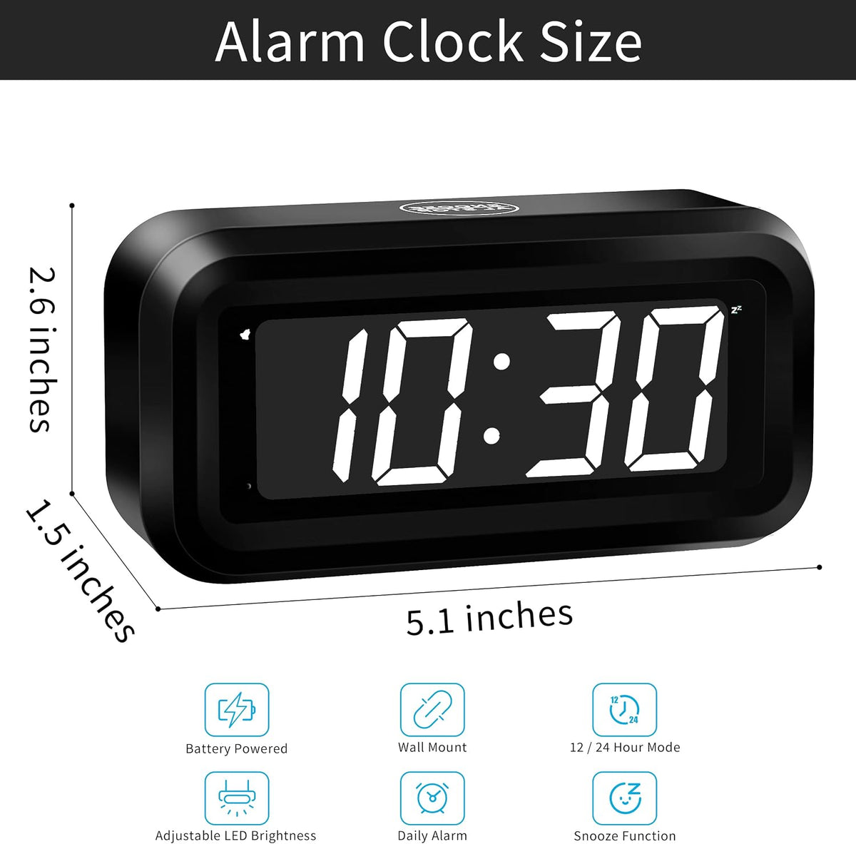 1.2 Inch Small Digital Alarm Clock, Green LED Display with Adjustable Brightness & Night Mode, Battery Operated Portable Desk Clock, for Bedroom, Travel, Kids, Wall Mount (Snooze, 12/24H)