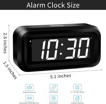 1.2 Inch Small Digital Alarm Clock, Green LED Display with Adjustable Brightness & Night Mode, Battery Operated Portable Desk Clock, for Bedroom, Travel, Kids, Wall Mount (Snooze, 12/24H)