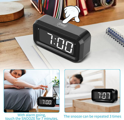 1.2 Inch Small Digital Alarm Clock, Green LED Display with Adjustable Brightness & Night Mode, Battery Operated Portable Desk Clock, for Bedroom, Travel, Kids, Wall Mount (Snooze, 12/24H)