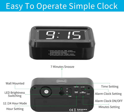 1.2 Inch Small Digital Alarm Clock, Green LED Display with Adjustable Brightness & Night Mode, Battery Operated Portable Desk Clock, for Bedroom, Travel, Kids, Wall Mount (Snooze, 12/24H)